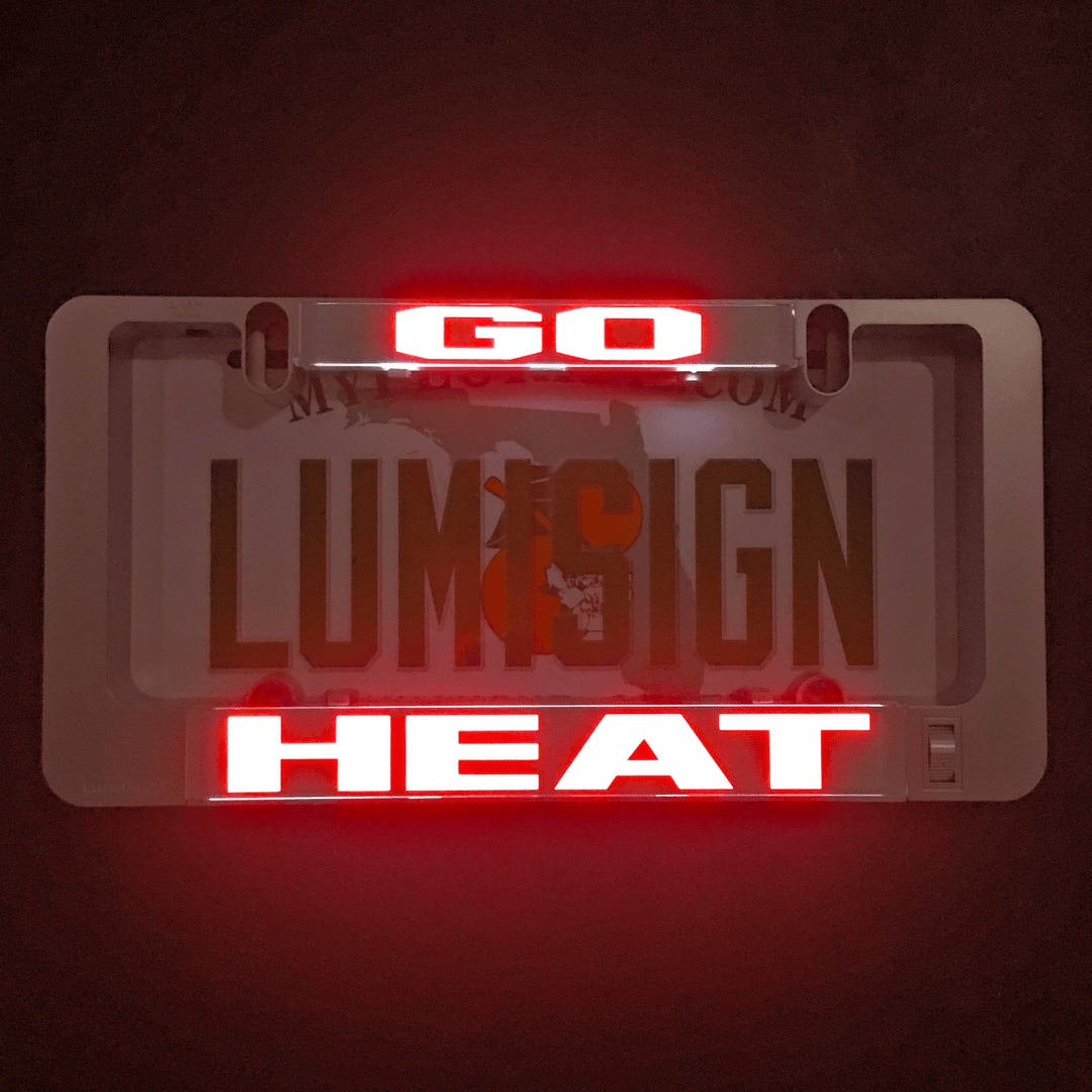 LumiSign GO HEAT insert lighting up with red glowing letters