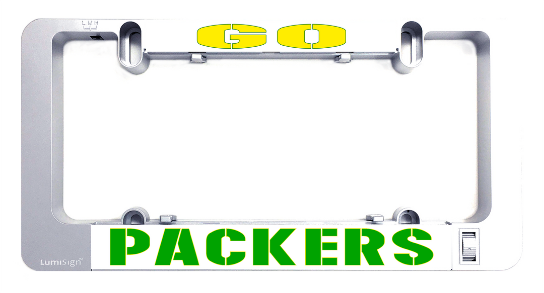 LumiSign PACKERS logo insert with gray backplate and mounting clips