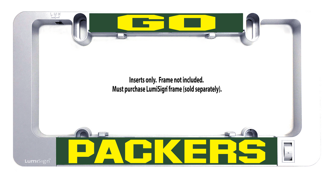Green Bay Packers LumiSign light insert with GO and PACKERS branding, frame opening shown