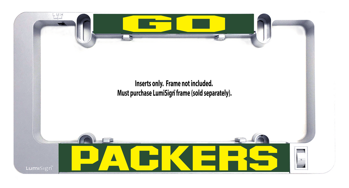 Green Bay Packers LumiSign light insert with GO and PACKERS branding, frame opening shown