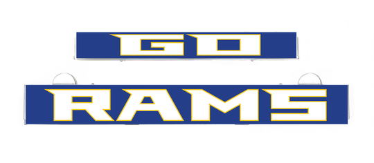 GO RAMS light sign insert panel with blue and gold lettering