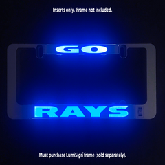 Blue illuminated GO RAYS LumiSign insert panel with inserts-only note