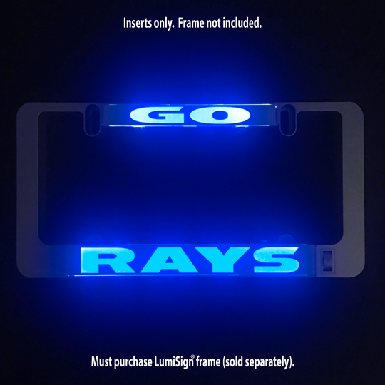 Blue illuminated GO RAYS LumiSign insert panel with inserts-only note