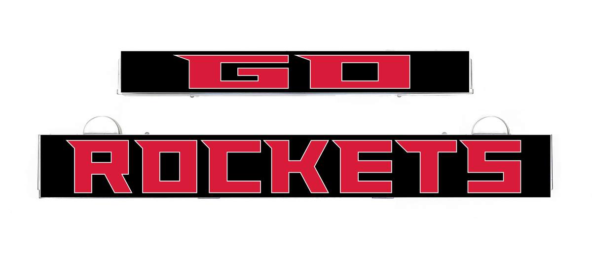 GO ROCKETS LumiSign insert, red ROCKETS lettering on a black panel
