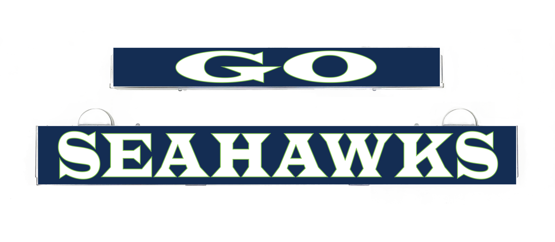 GO SEAHAWKS LumiSign inserts, green and white SEAHAWKS letters on dark blue strips