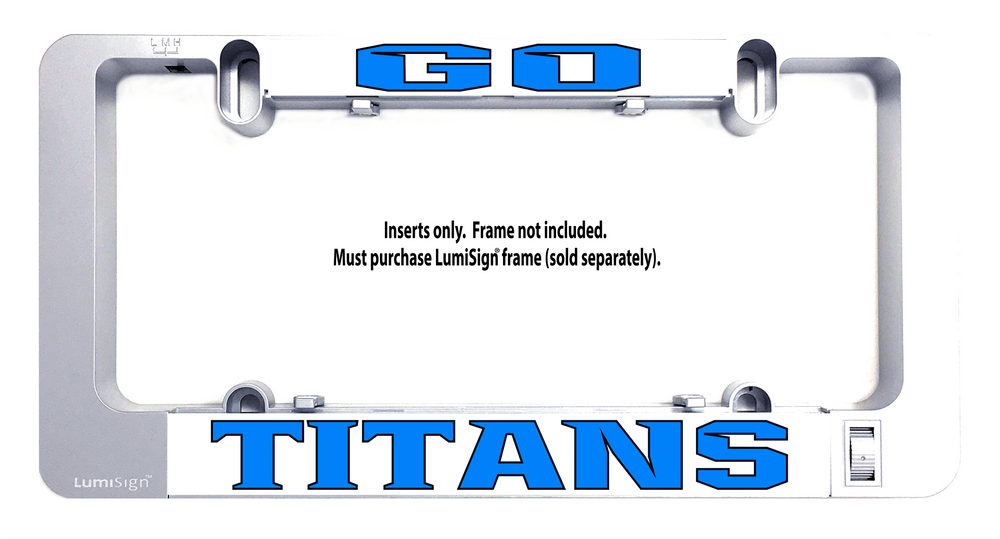 LumiSign GO TITANS insert plate with blue TITANS letters and small shield icon