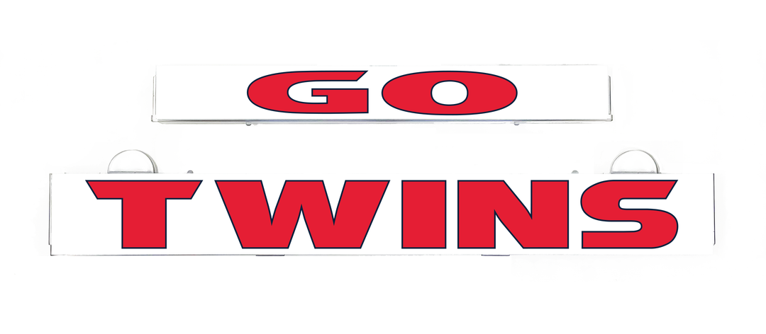 GO TWINS illuminated sign insert with GO logo and TWINS title on clear panel