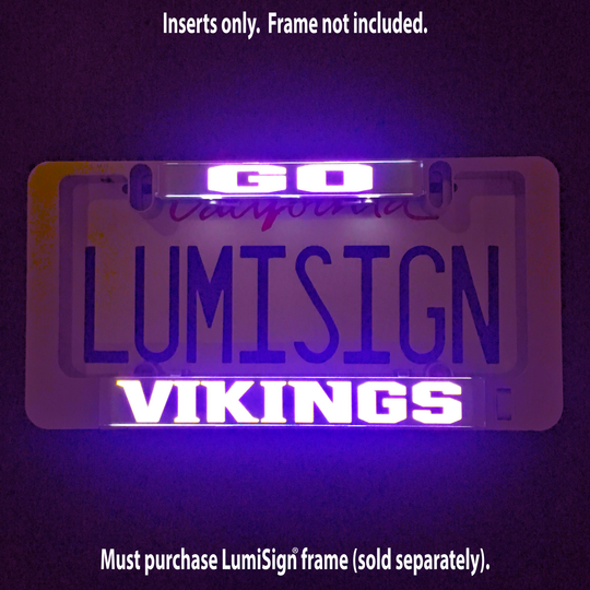 Illuminated LumiSign VIKINGS insert with glowing letters and side hooks