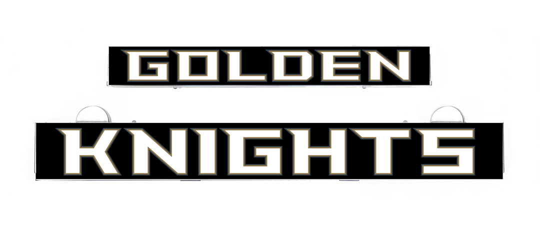 Golden Knights LumiSign insert lettering, black background with gold and white text
