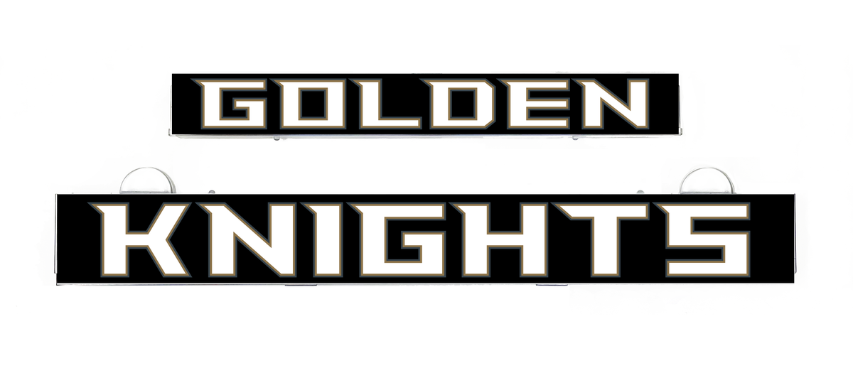 Golden Knights LumiSign insert lettering, black background with gold and white text