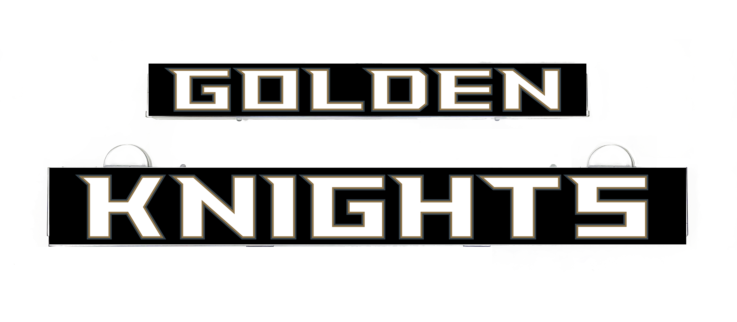 Golden Knights LumiSign insert lettering, black background with gold and white text