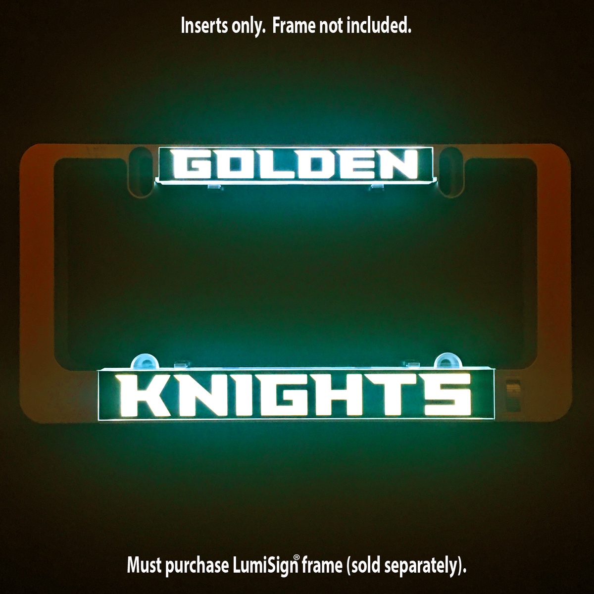 Golden Knights LumiSign light inserts with glowing GOLDEN and KNIGHTS text
