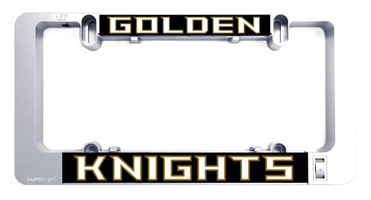 Grey LumiSign license-plate frame with Golden Knights insert