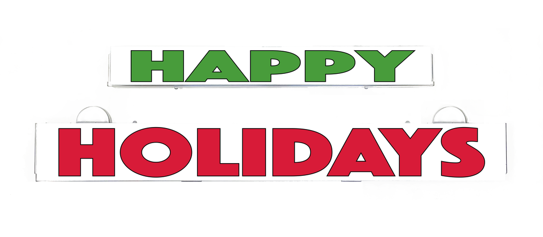 HAPPY HOLIDAYS insert: green HAPPY and red HOLIDAYS lettering