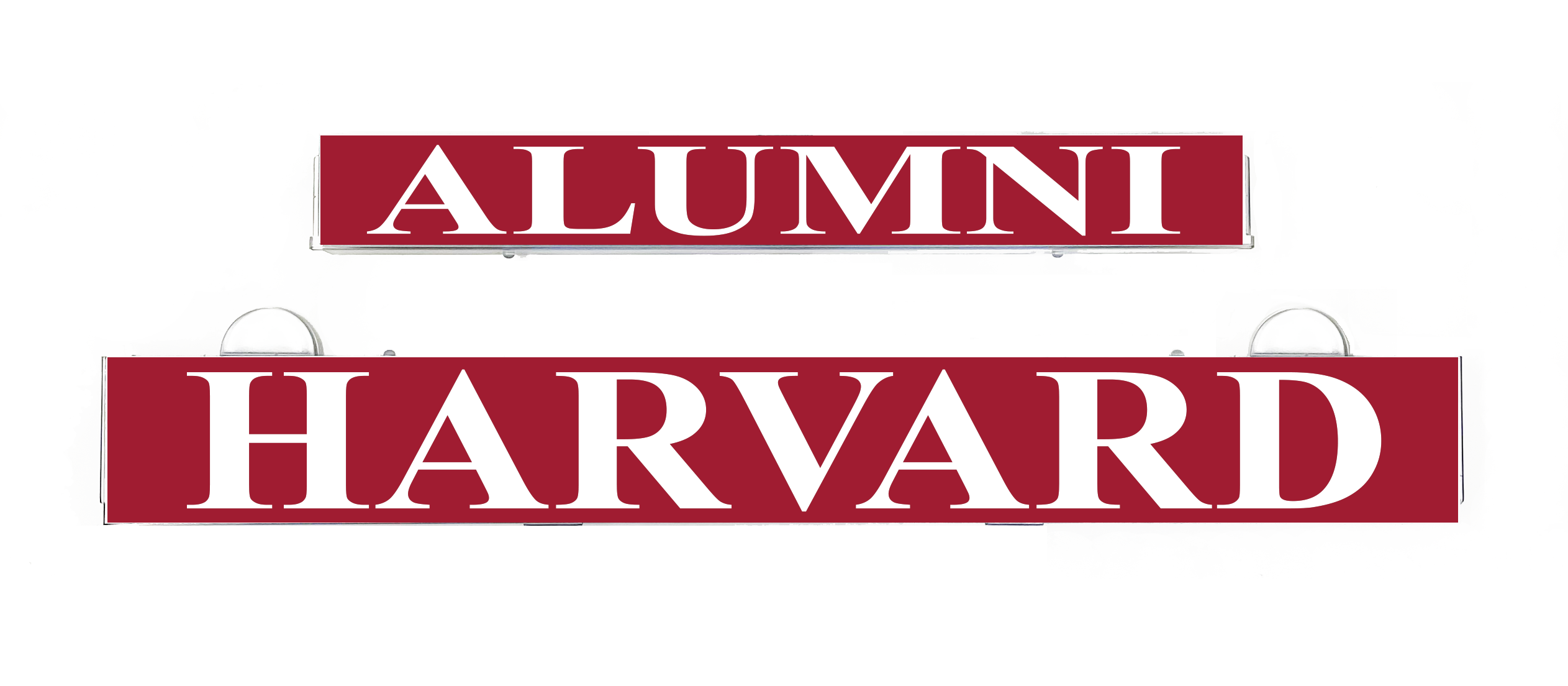 Harvard alumni inserts: red “ALUMNI” and “HARVARD” lettering strips