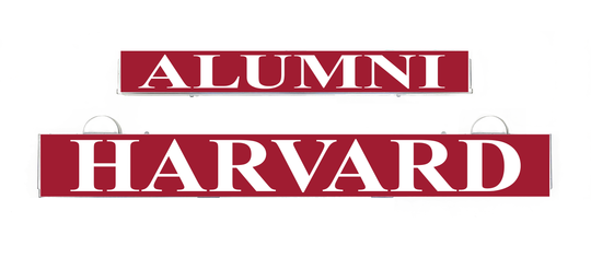 Harvard alumni inserts: red “ALUMNI” and “HARVARD” lettering strips
