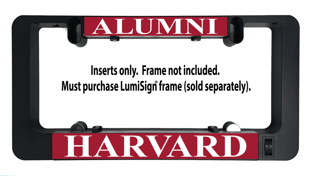 Harvard alumni LumiSign inserts with “ALUMNI” top and “HARVARD” bottom text