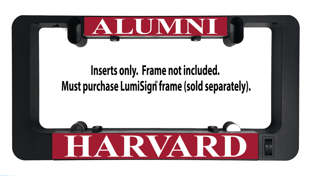 Harvard alumni LumiSign inserts with “ALUMNI” top and “HARVARD” bottom text