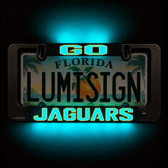 Illuminated license plate frame insert with LUMISIGN JAGUARS and Florida lettering