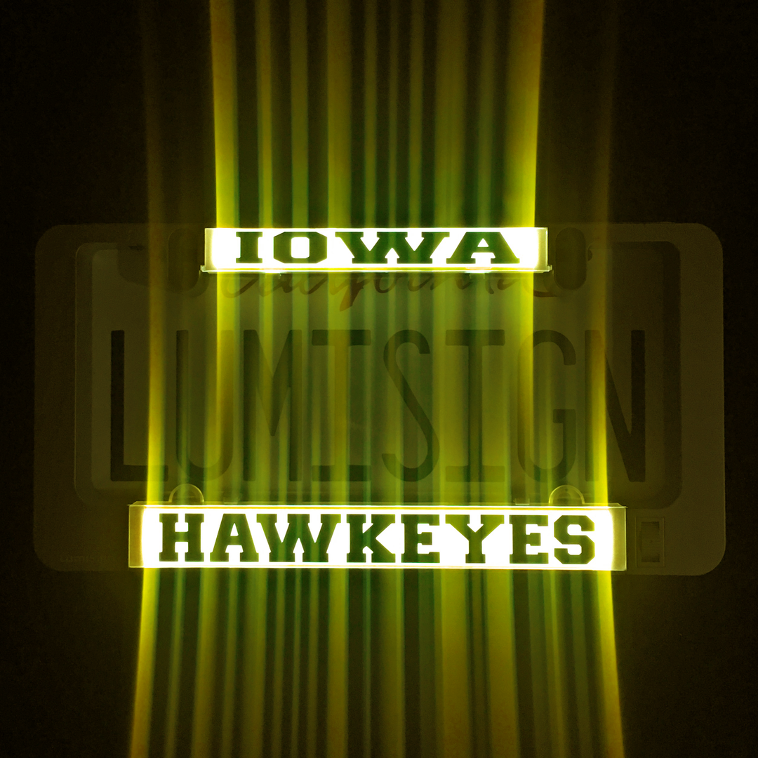 Iowa Hawkeyes LumiSign insert strips, glowing yellow-on-black lettering