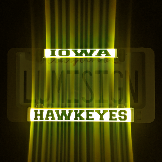 Iowa Hawkeyes LumiSign insert strips, glowing yellow-on-black lettering