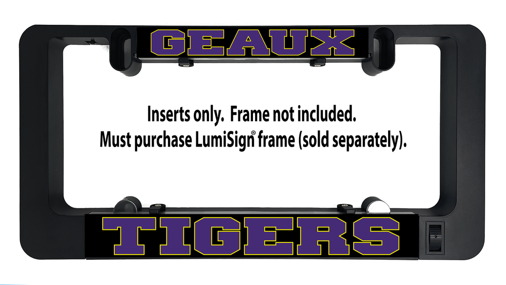 LumiSign insert showing 'GEAUX TIGERS' text with black backing