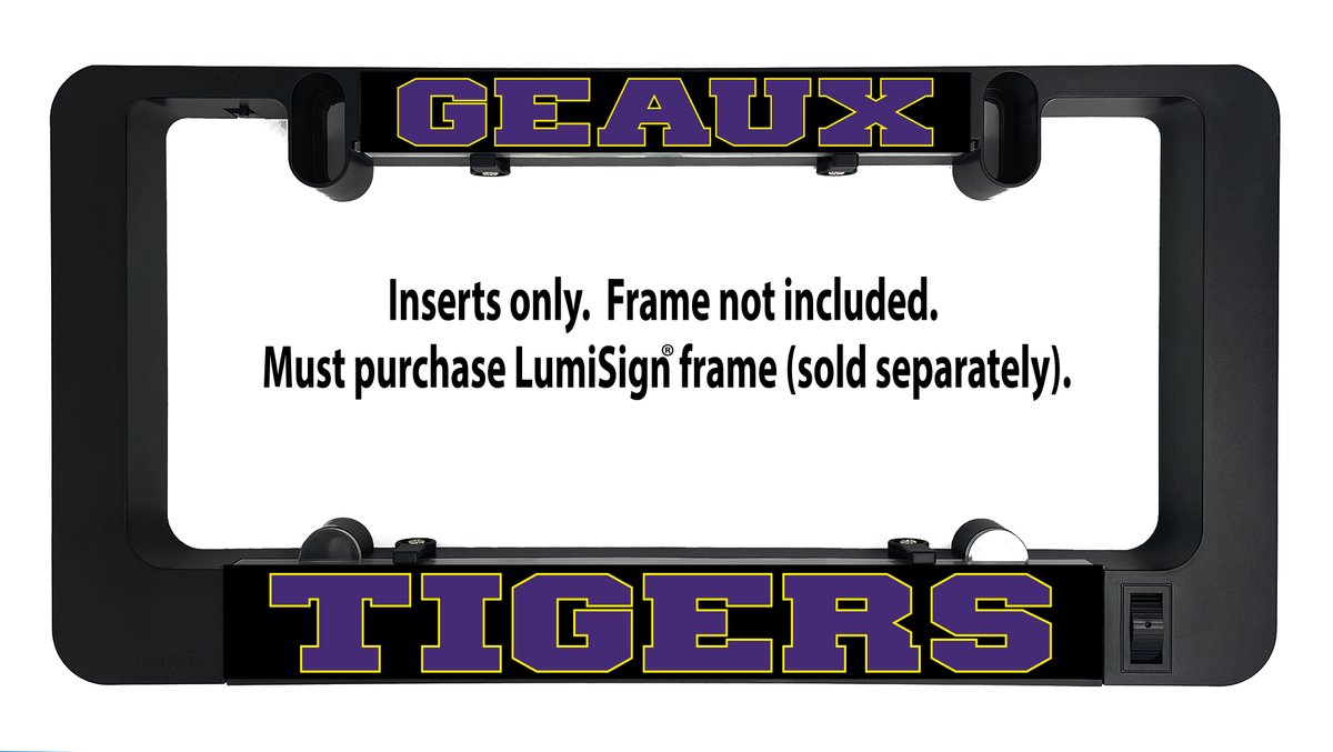 LumiSign insert showing 'GEAUX TIGERS' text with black backing