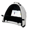 Laptop tent with laptop inside and curved dome opening, white and black