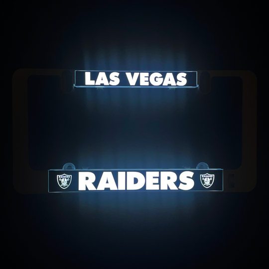 LumiSign Raiders illuminated license plate frame insert with blue glow