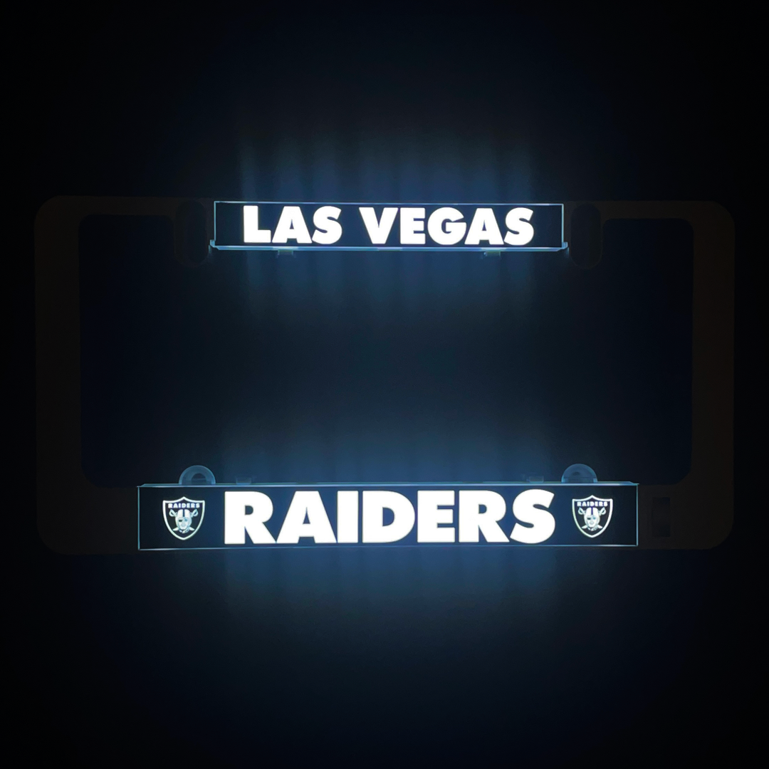 Backlit LumiSign insert showing LAS VEGAS at top and RAIDERS across bottom