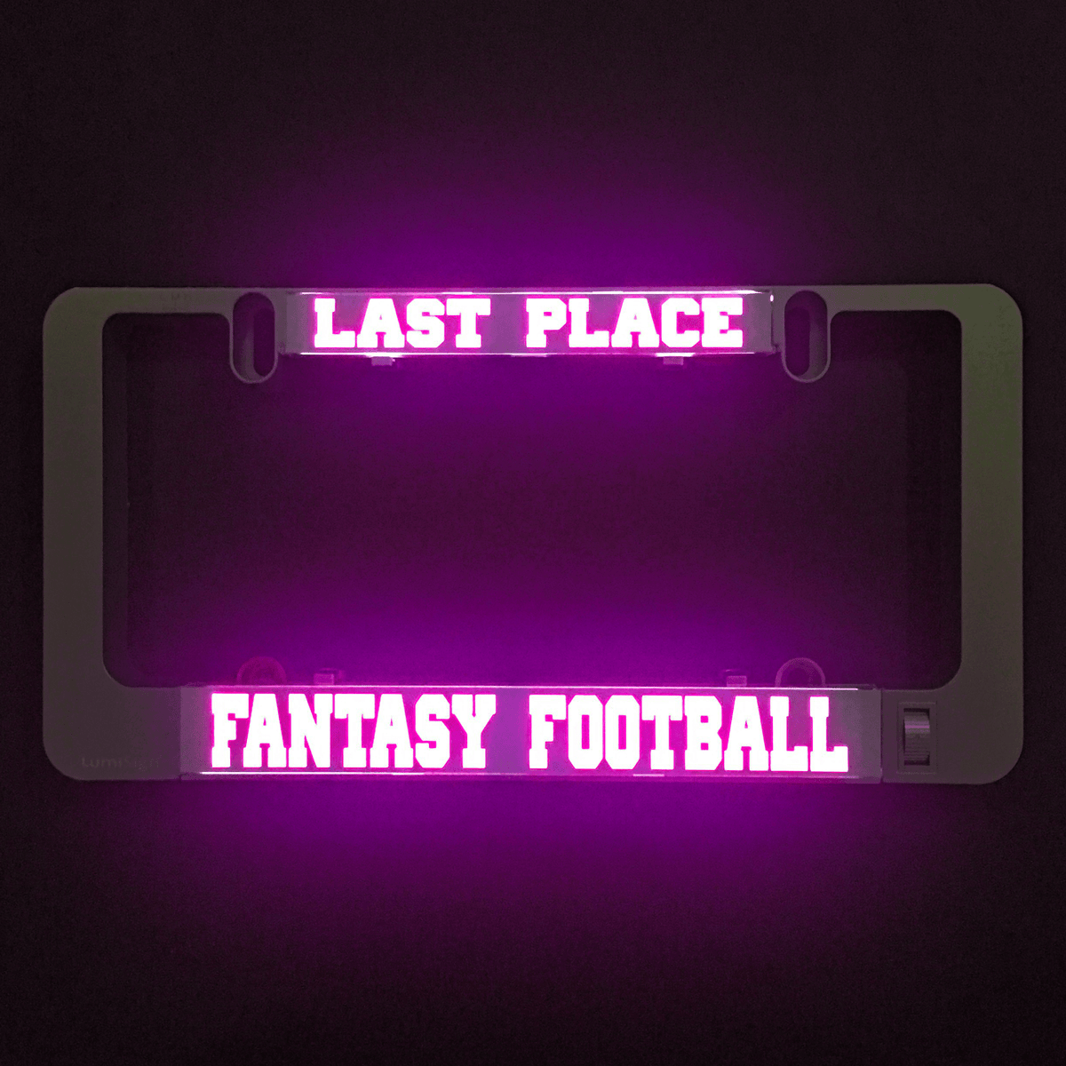 LumiSign last place fantasy football illuminated insert with magenta “LAST PLACE”