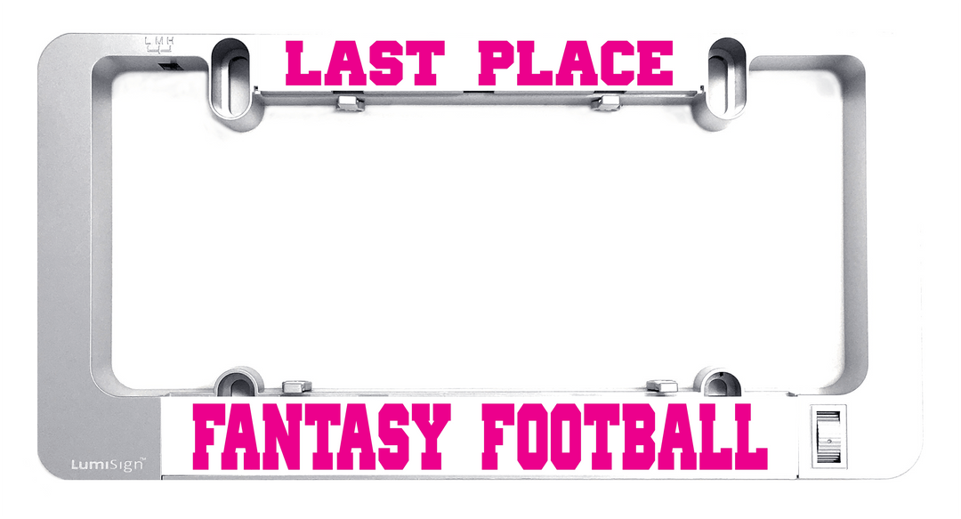 Grey LumiSign sign frame insert with hanging tabs and “LAST PLACE” text