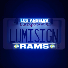 Illuminated Los Angeles Rams LumiSign insert glowing on blue