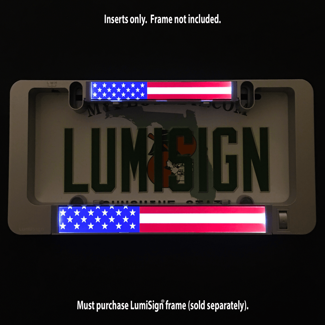 American flag LumiSign insert lit with blue stars and red white stripes