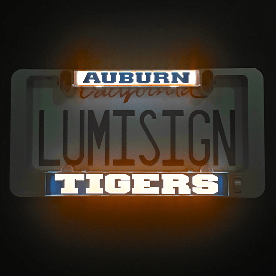 Illuminated LumiSign insert reading LUMISIGN TIGERS with orange Auburn top
