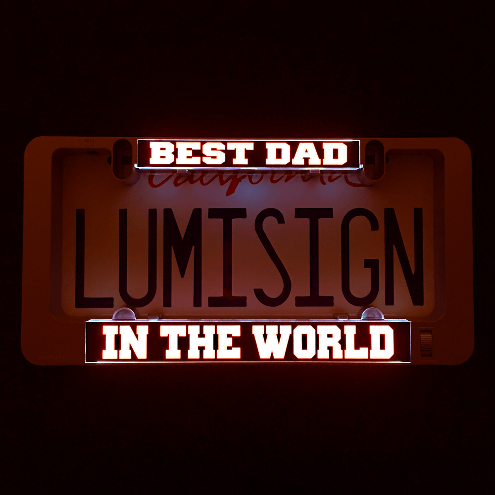 Illuminated Best Dad in the World LumiSign insert with red glowing border text