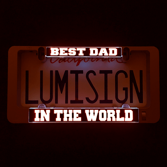 Illuminated Best Dad in the World LumiSign insert with red glowing border text