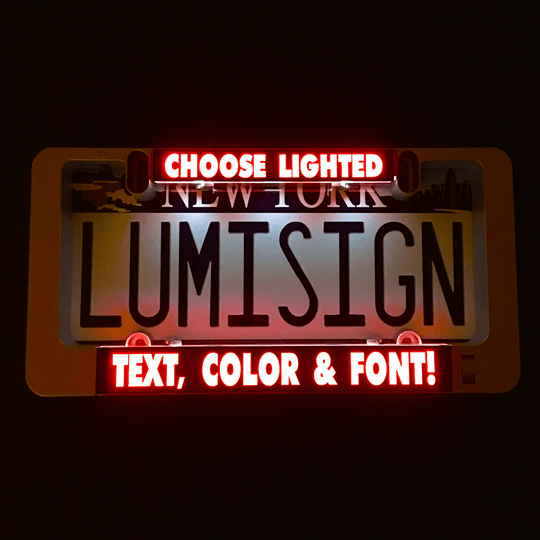 LUMISIGN frame insert with “CHOOSE LIGHTED” and “TEXT, COLOR &amp; FONT!” prompts