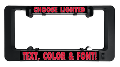Black LUMISIGN frame with red “CHOOSE LIGHTED” and “TEXT, COLOR & FONT” prompts