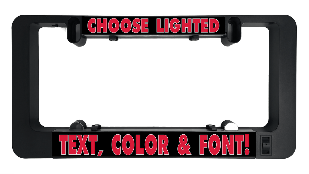 Black LUMISIGN frame showing blank light window for choosing text settings