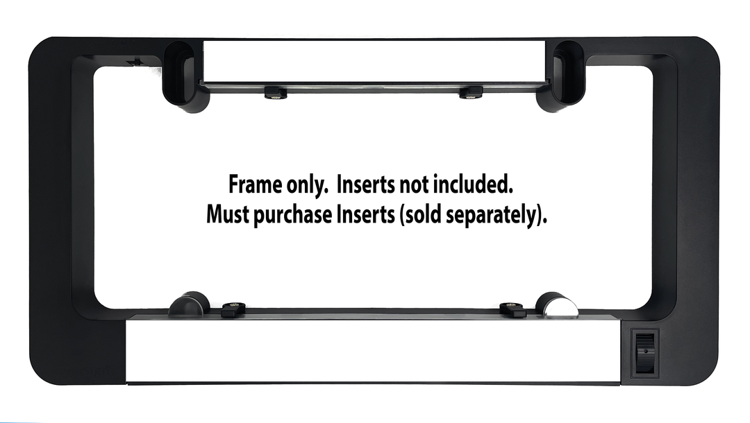 LumiSign black license plate frame with empty insert area and side control panel