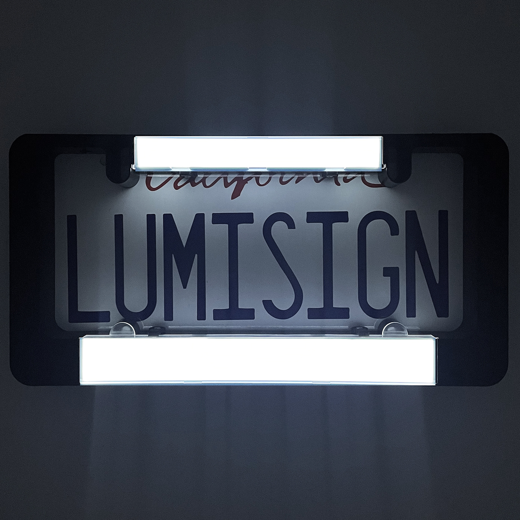 LumiSign – The Auto Illuminated License Plate Frame with Switchable Inserts | Lights Up While You Brake | No Wires, Battery Operated | Installs in Seconds (Black Frame)