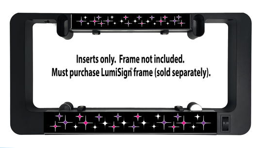 LumiSign star-pattern insert strip with glowing pink and blue icons on black