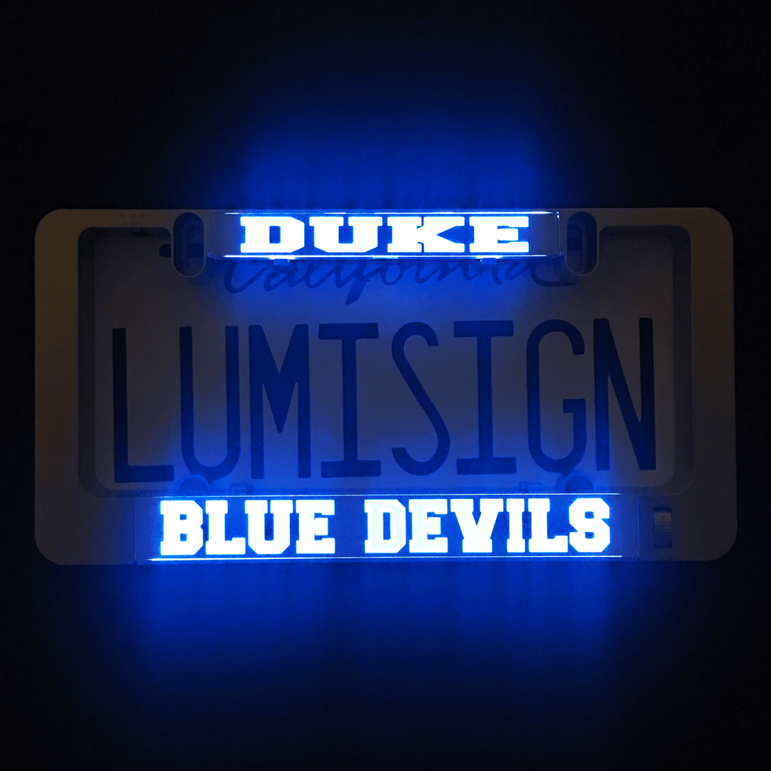 LumiSign insert showing DUKE and BLUE DEVILS text with blue illumination