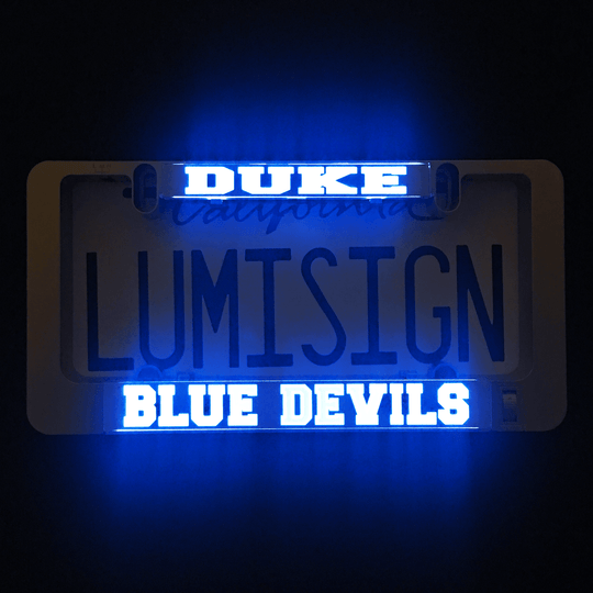 LumiSign insert showing DUKE and BLUE DEVILS text with blue illumination