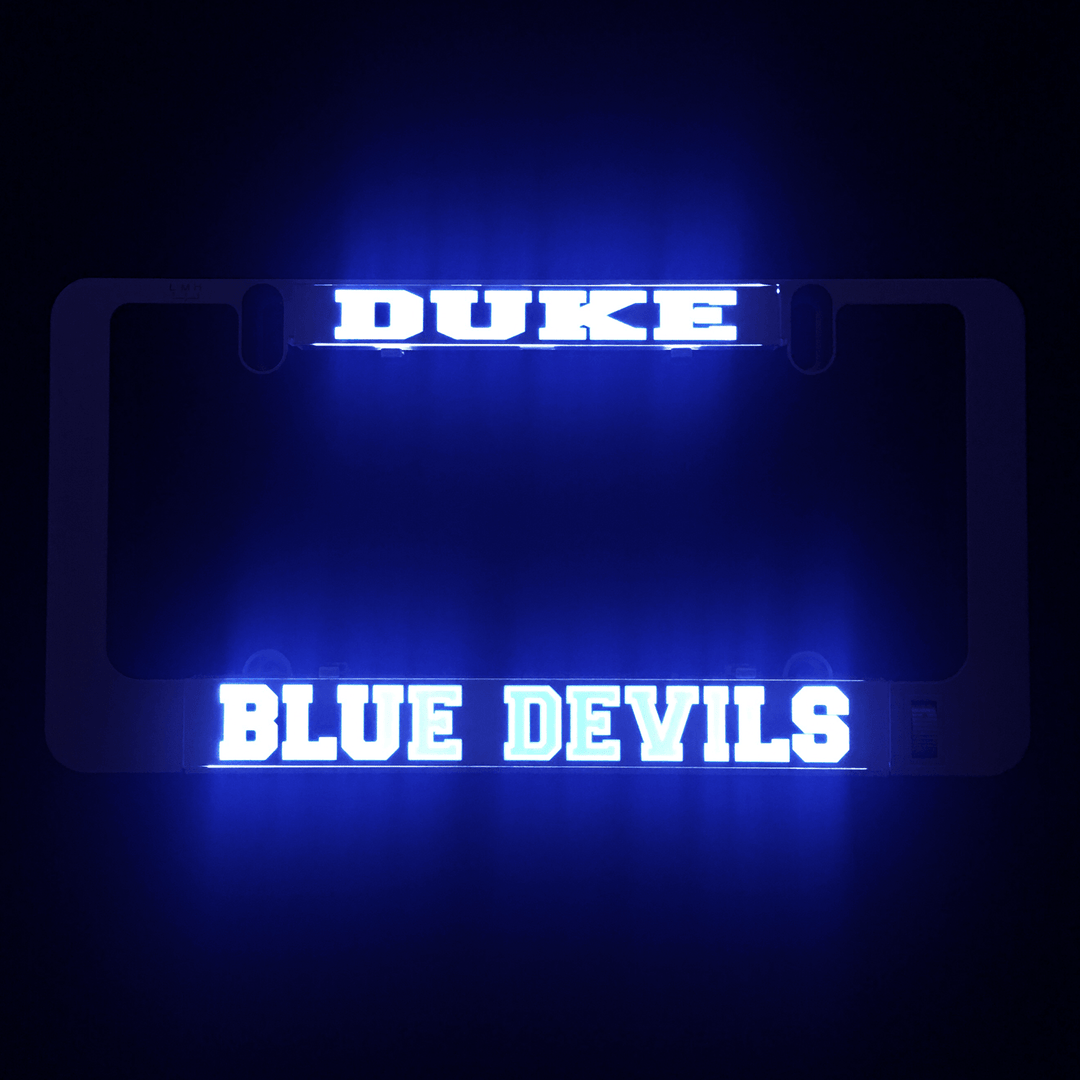 LumiSign insert with glowing DUKE and BLUE DEVILS lettering in blue