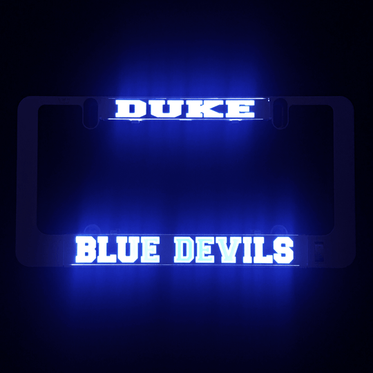 LumiSign insert with glowing DUKE and BLUE DEVILS lettering in blue