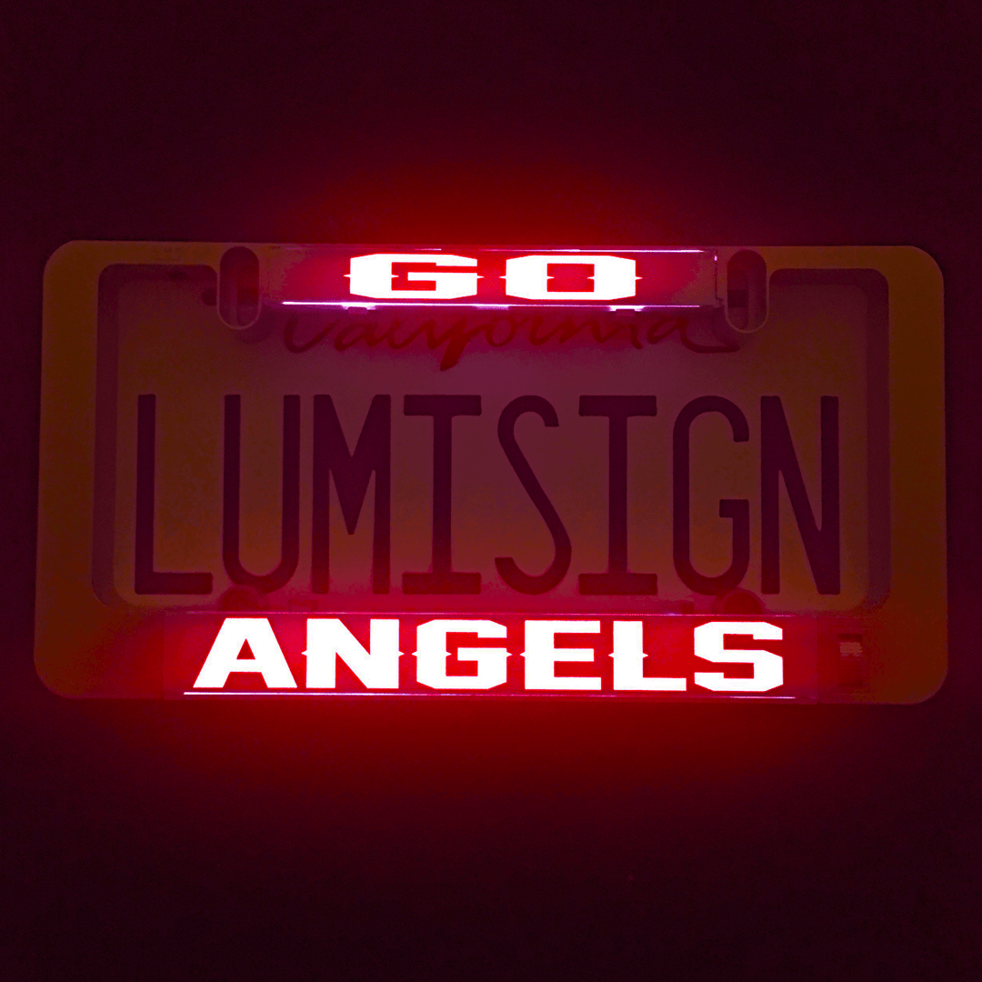 GO ANGELS LumiSign insert with bright white ANGELS text on red