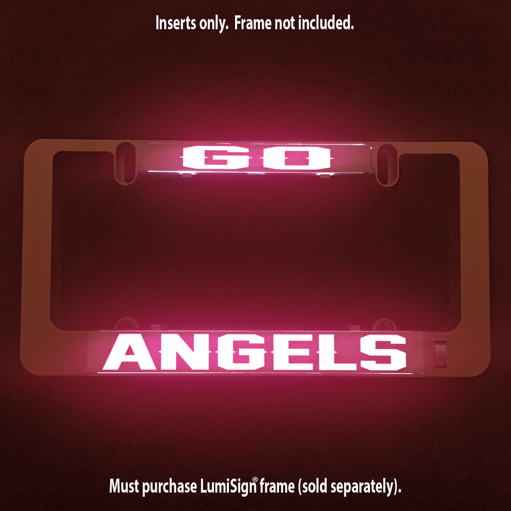 Illuminated GO ANGELS LumiSign insert, white ANGELS on red backing