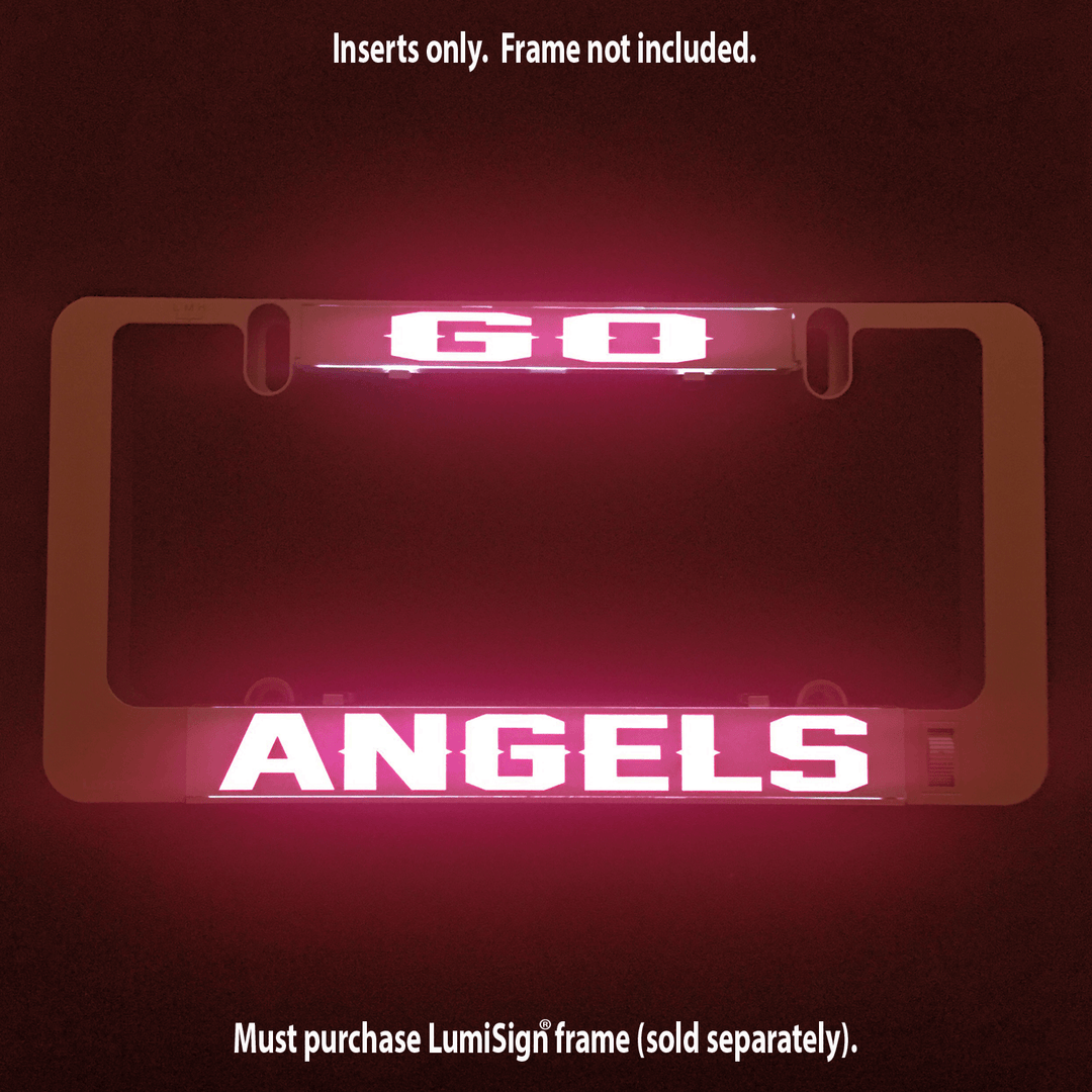 Illuminated GO ANGELS LumiSign insert, white ANGELS on red backing